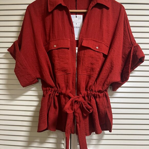 Zara Safari Co-ord Set Medium (linen look) Terracotta NWT shirt/trousers - Picture 8 of 14